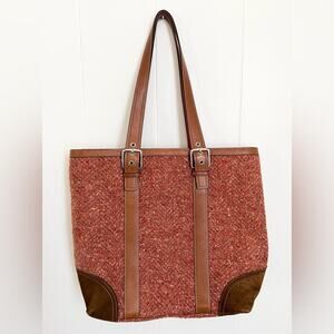 COACH rare Hampton tote bag tweed brown leather suede classic